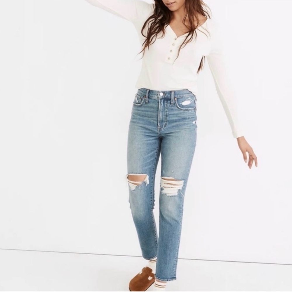 Madewell Light Blue Distressed Straight Leg Jeans